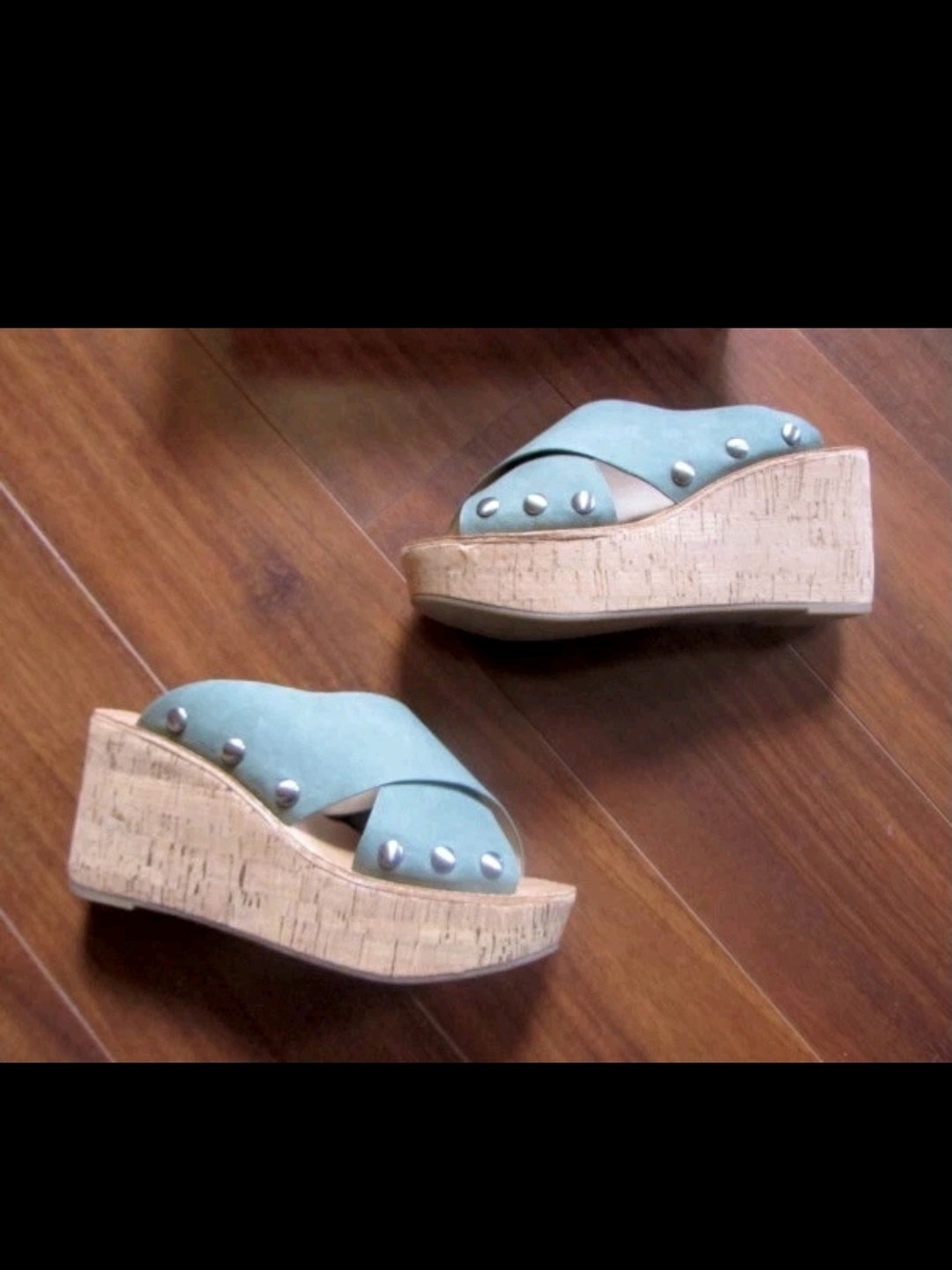 Chinese Laundry Mint Green Cork Wedge Slide Sandals